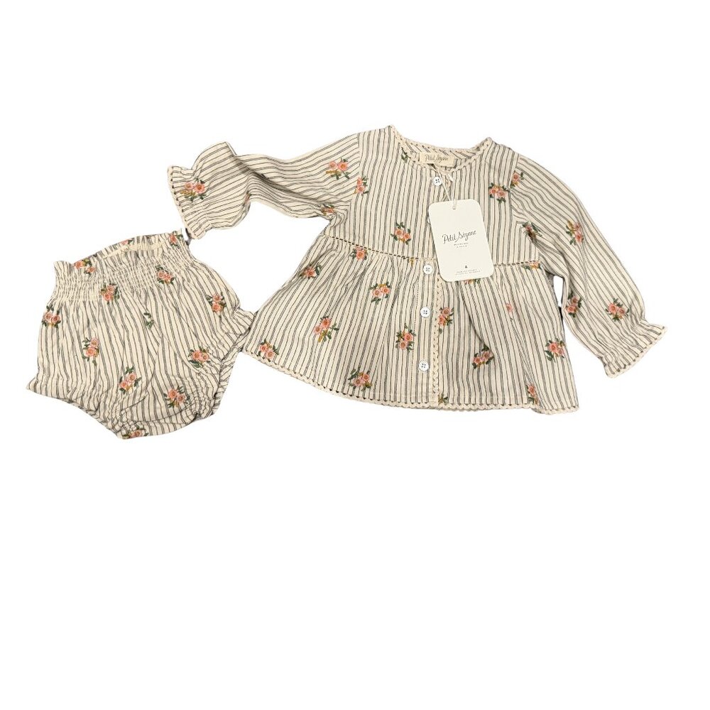 NWT Petit Sezane Girls Blouse and Bloomer Floral Embroidery Set 6 M